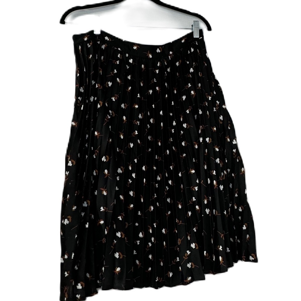 Epik Woman's pleater black floral midi sz XL skirt brown maroon white business